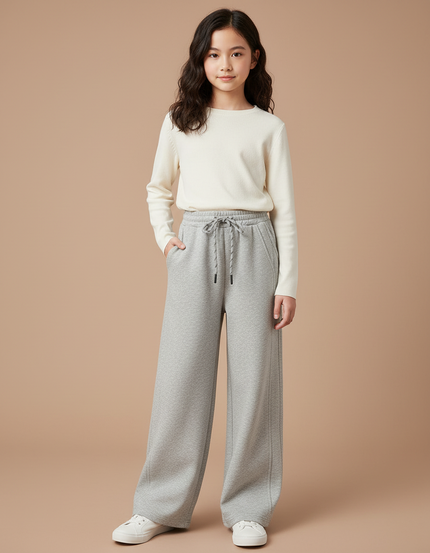 Pantalon Japonais Gris Ample Cordon Décontracté Enfant - Molleton