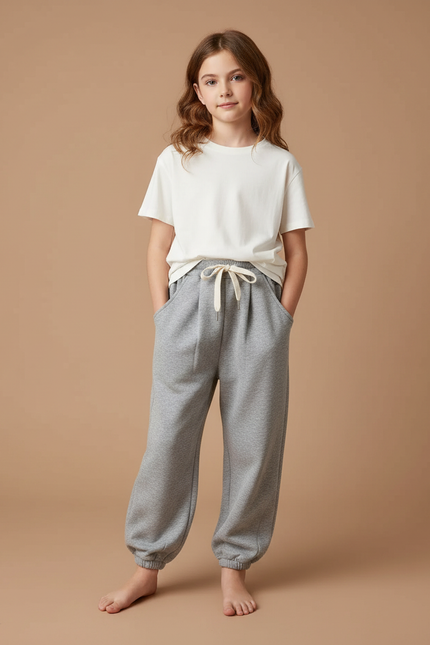 Pantalon Japonais Gris Ample Coton Molleton Enfant
