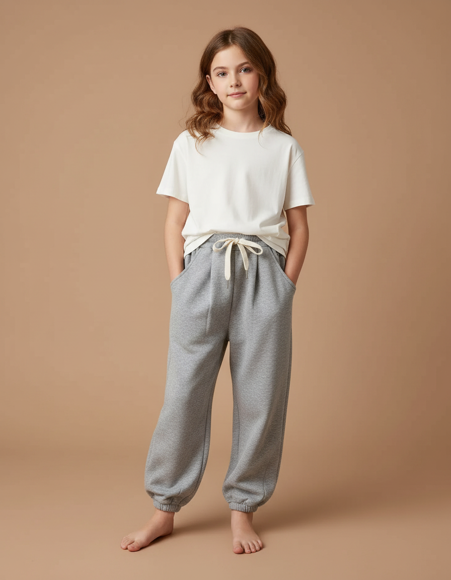 Pantalon Japonais Gris Ample Coton Molleton Enfant