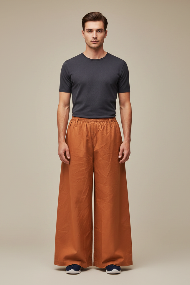 Pantalon Japonais Ocre Ample Coton Fluide Homme - Orange