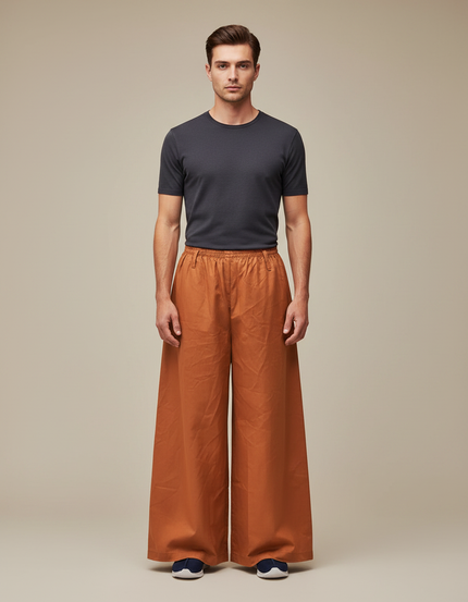 Pantalon Japonais Ocre Ample Coton Fluide Homme - Orange