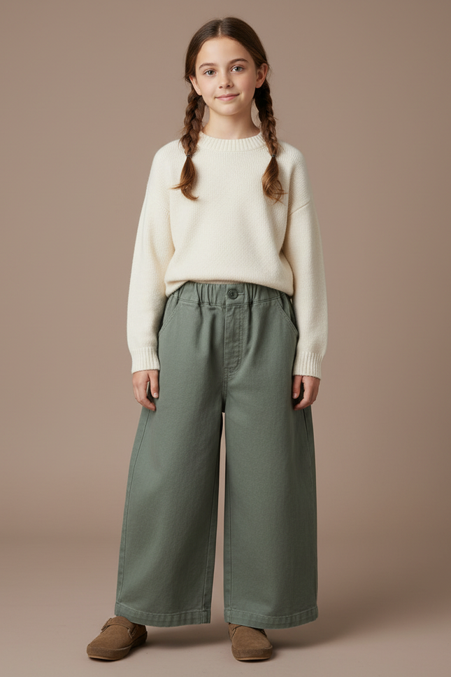 Pantalon Japonais Vert Kaki Ample Coton Enfant - Toile