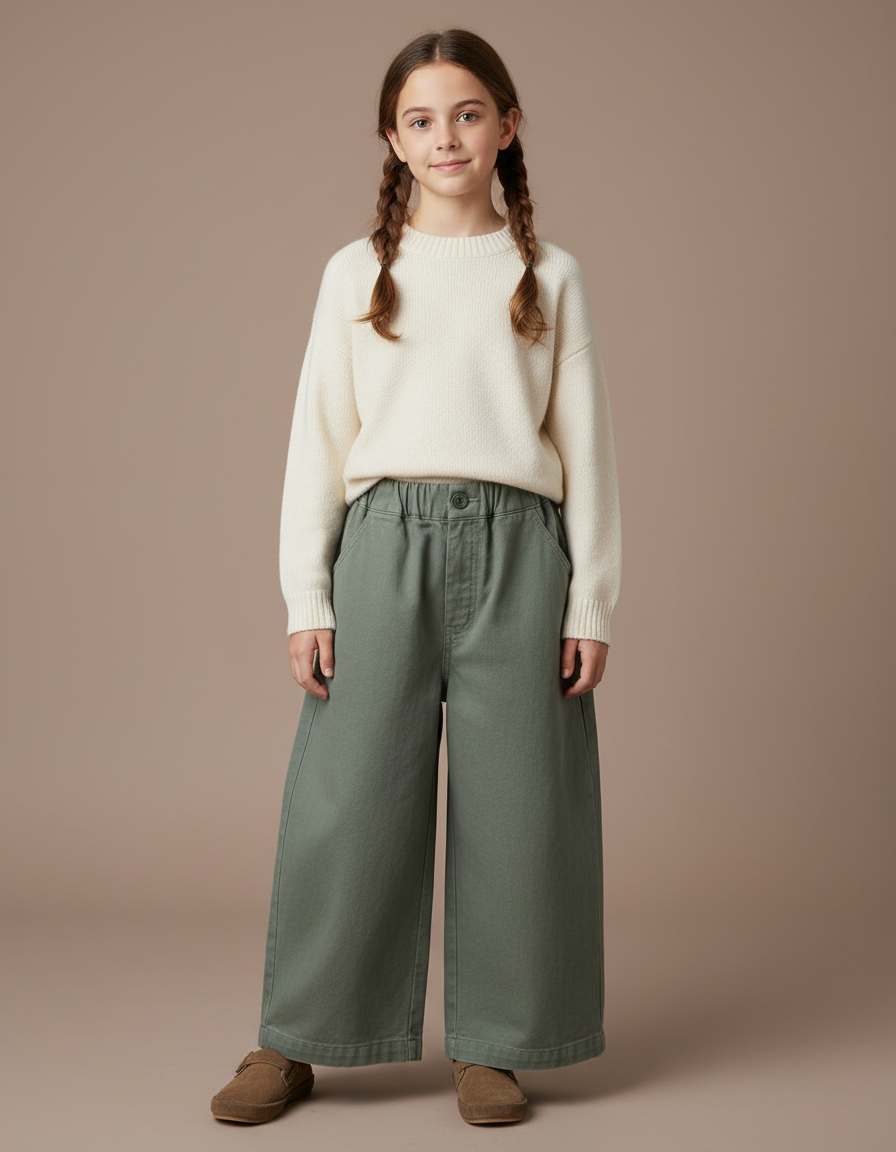 Pantalon Japonais Vert Kaki Ample Coton Enfant - Toile