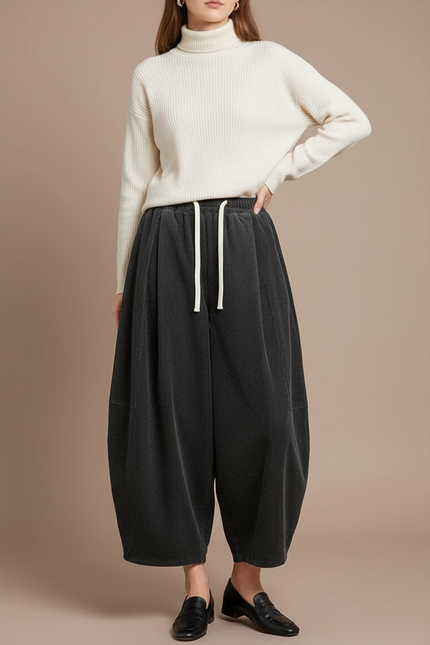 Pantalon Japonais Noir Côtelé Ample Confortable Décontracté - Cordé