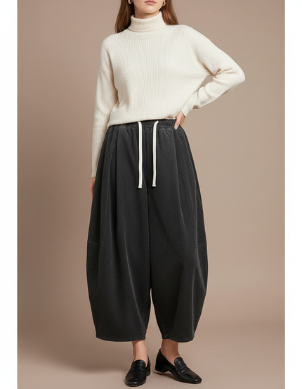 Pantalon Japonais Noir Côtelé Ample Confortable Décontracté - Cordé