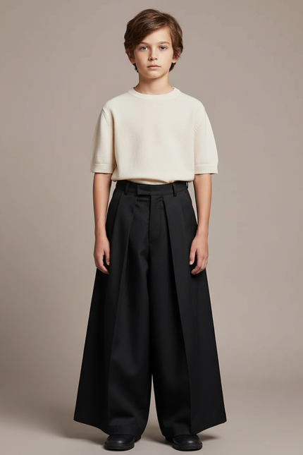 Pantalon Japonais Noir Ample Plissé Décontracté - Gabardine
