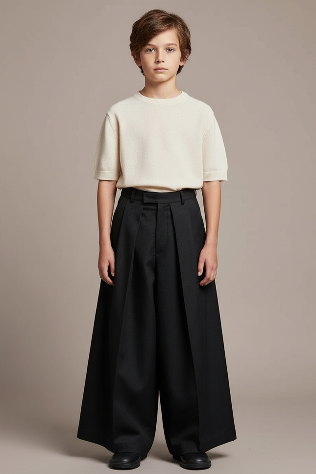 Pantalon Japonais Noir Ample Plissé Décontracté - Gabardine