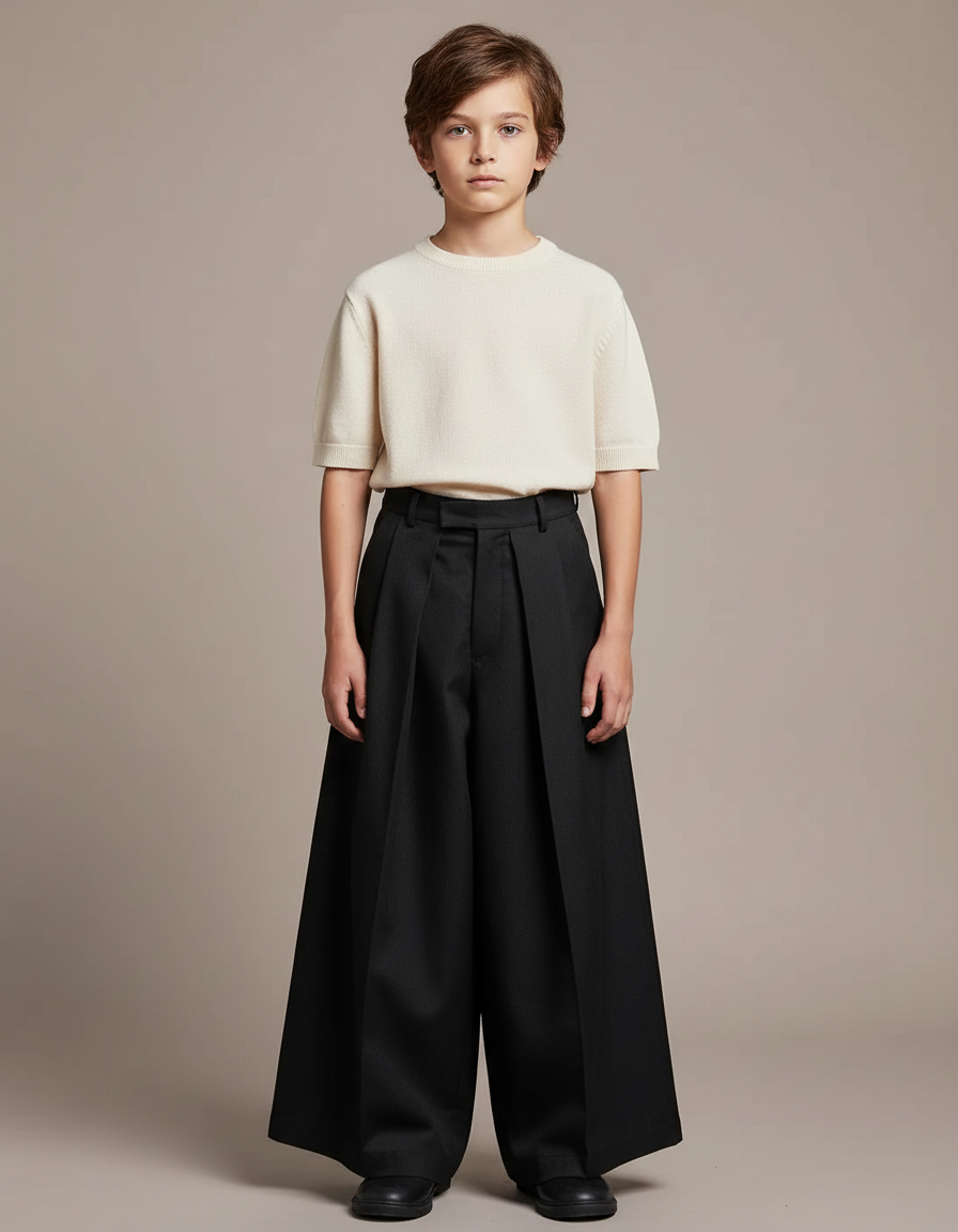 Pantalon Japonais Noir Ample Plissé Décontracté - Gabardine