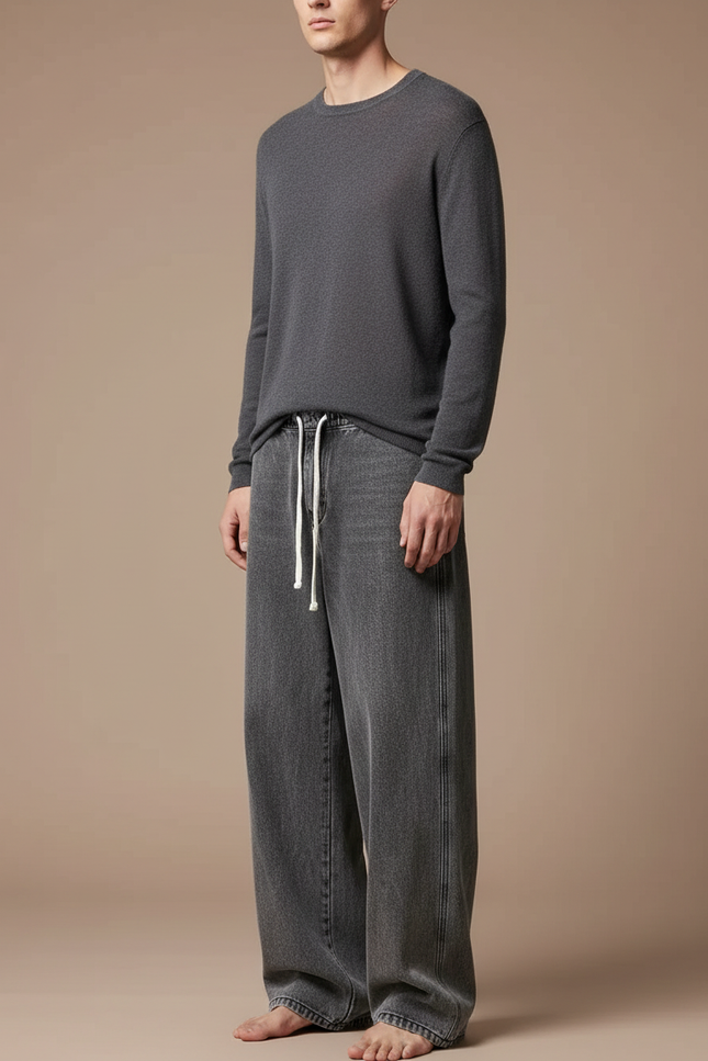 Pantalon Japonais Gris Ample Décontracté Denim Homme - Jean