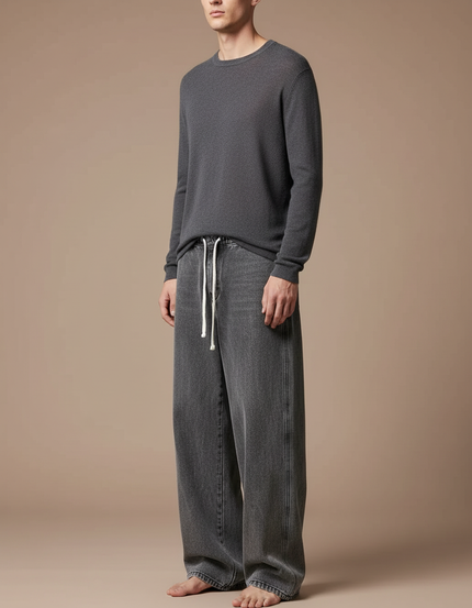 Pantalon Japonais Gris Ample Décontracté Denim Homme - Jean