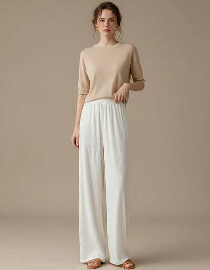 Pantalon Japonais Blanc Plissé Fluide Ample Décontracté - Viscose