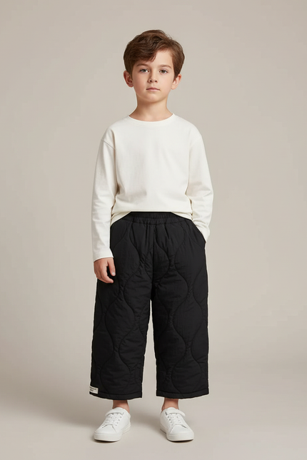 Pantalon Japonais Matelassé Noir Ample Confortable Enfant - Polyester