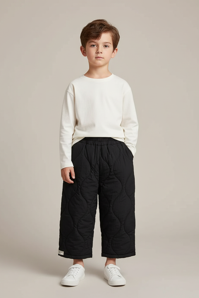 Pantalon Japonais Matelassé Noir Ample Confortable Enfant - Polyester