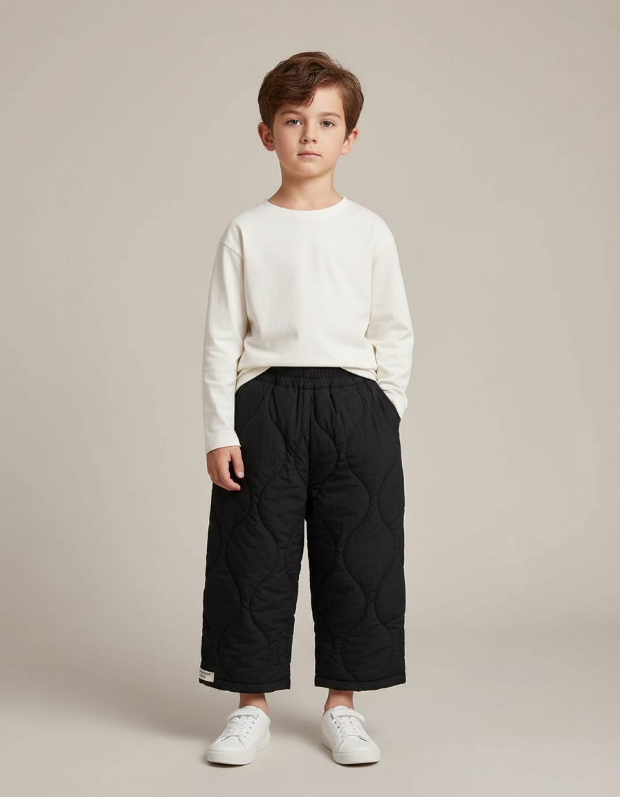 Pantalon Japonais Matelassé Noir Ample Confortable Enfant - Polyester