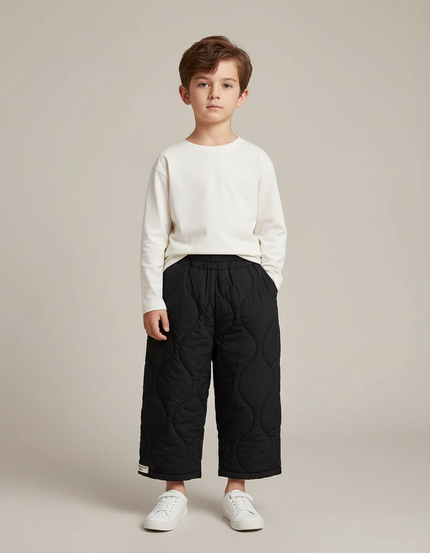 Pantalon Japonais Matelassé Noir Ample Confortable Enfant - Polyester