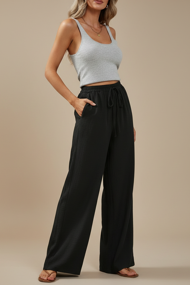 Pantalon Japonais Femme Noir Ample Lin