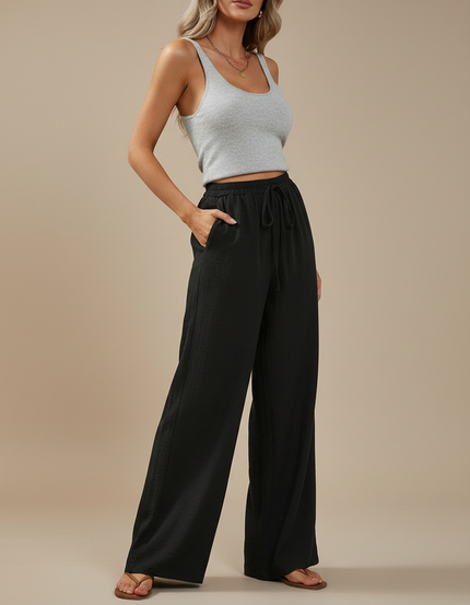 Pantalon Japonais Femme Noir Ample Lin