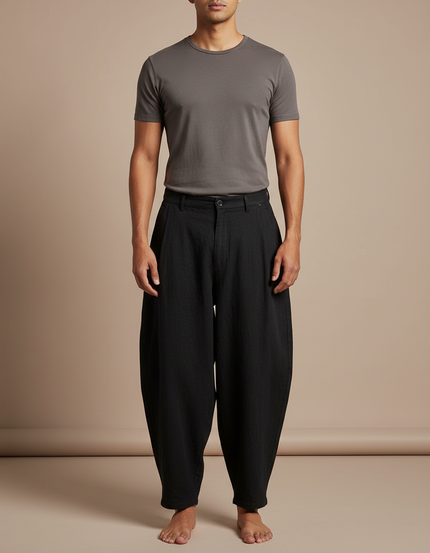 Pantalon Japonais Noir Ample Coton Fluide Décontracté