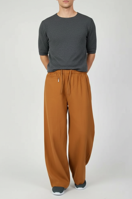 Pantalon Japonais Marron Ample Coton Décontracté Unisexe