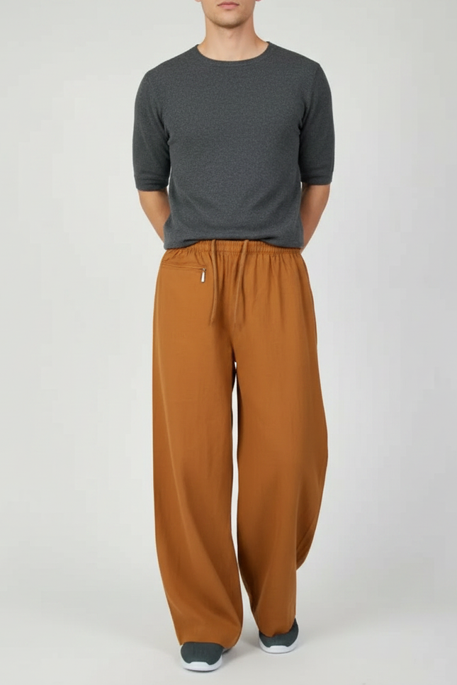 Pantalon Japonais Marron Ample Coton Décontracté Unisexe