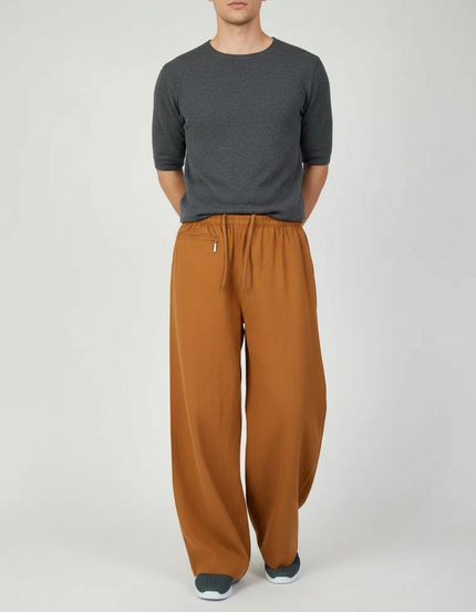 Pantalon Japonais Marron Ample Coton Décontracté Unisexe
