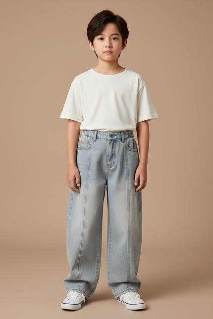 Pantalon Japonais Denim Ample Bleu Clair Enfant - Jean