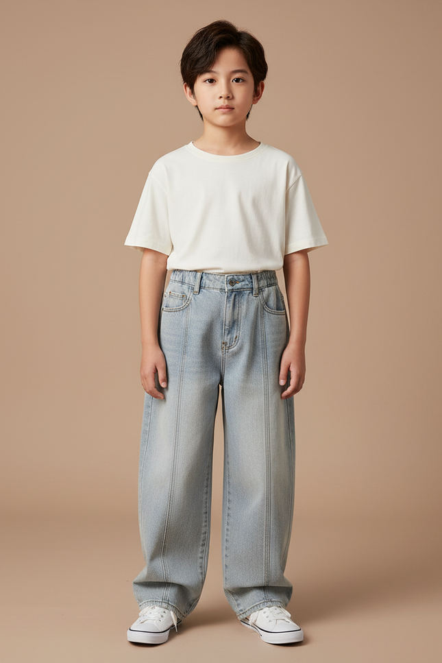 Pantalon Japonais Denim Ample Bleu Clair Enfant - Jean