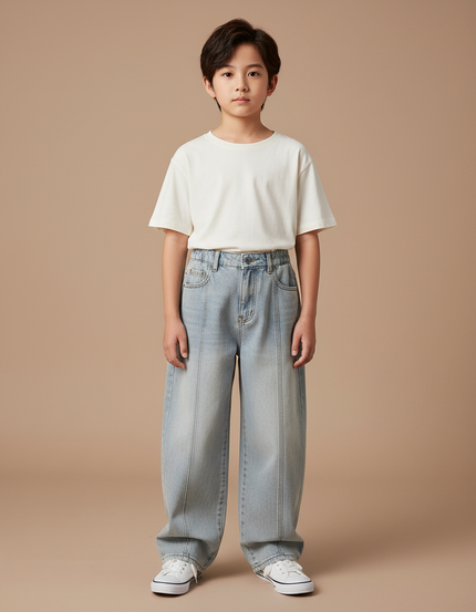 Pantalon Japonais Denim Ample Bleu Clair Enfant - Jean