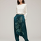 Pantalon Japonais Vert Dragon Brodé Satin Fluide Harem