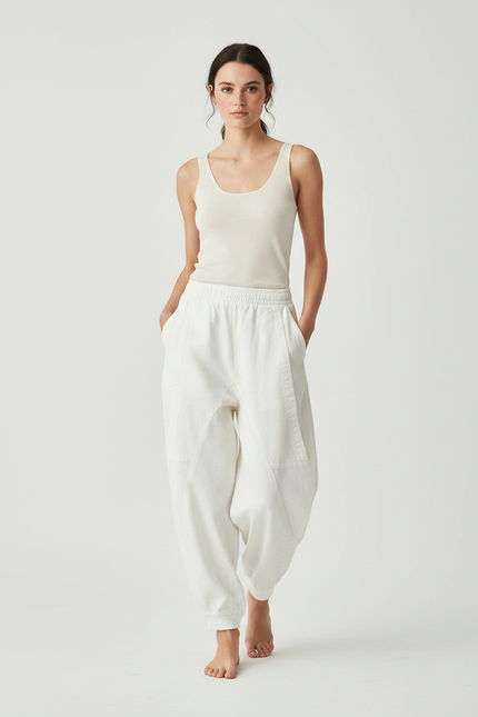 Pantalon Japonais Blanc Ample Coton Fluide Décontracté