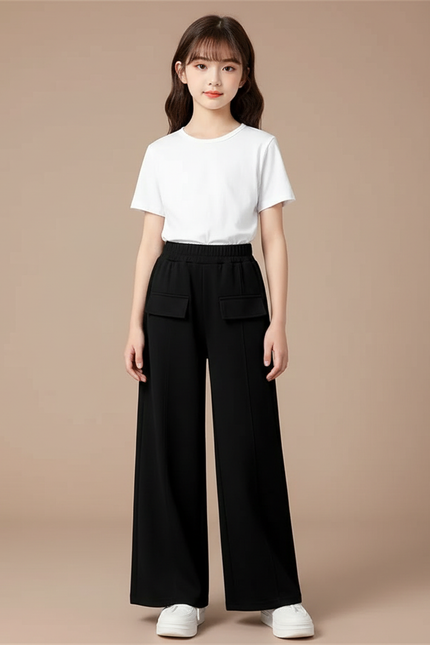 Pantalon Japonais Noir Ample Taille Haute Enfant - Polyester