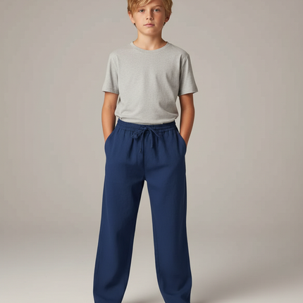 Pantalon Japonais Bleu Marine Ample Coton Lin Enfant