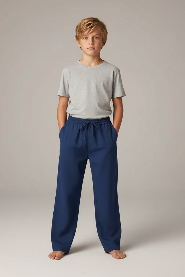Pantalon Japonais Bleu Marine Ample Coton Lin Enfant