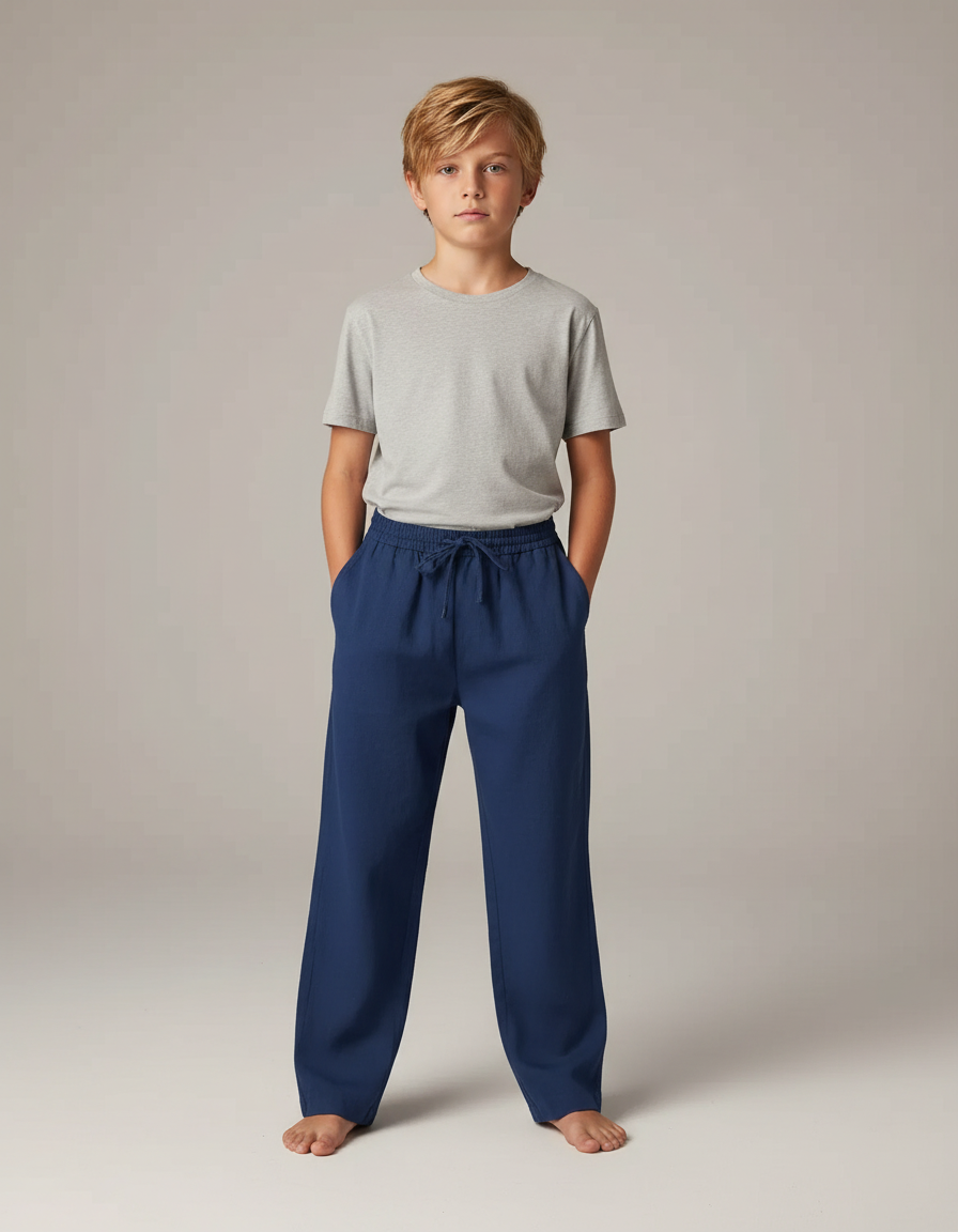 Pantalon Japonais Bleu Marine Ample Coton Lin Enfant