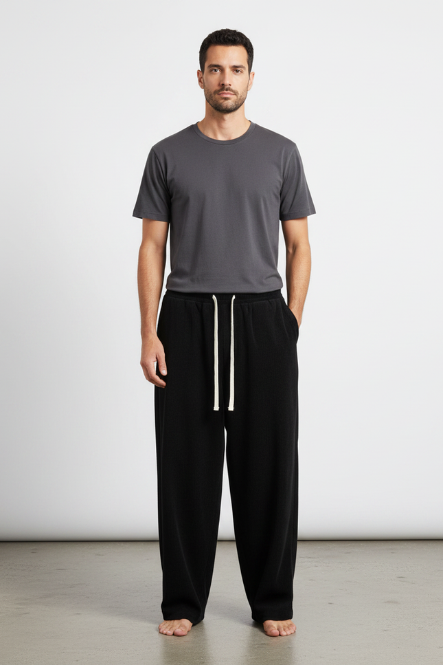 Pantalon Japonais Noir Ample Cordon Décontracté Confortable - Molleton