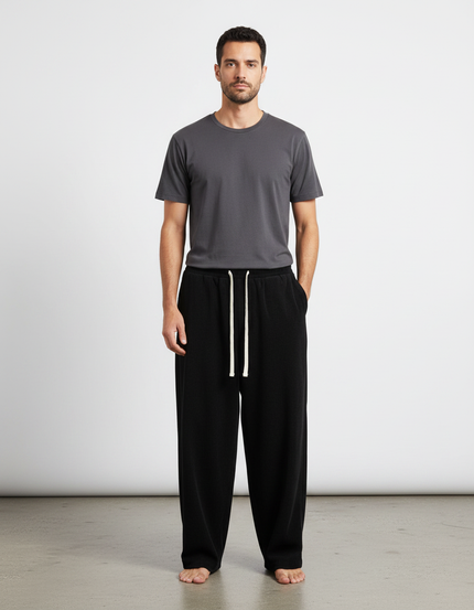 Pantalon Japonais Noir Ample Cordon Décontracté Confortable - Molleton