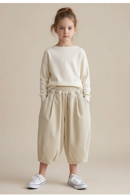 Pantalon Japonais Beige Côtelé Ample Confortable - Cordé