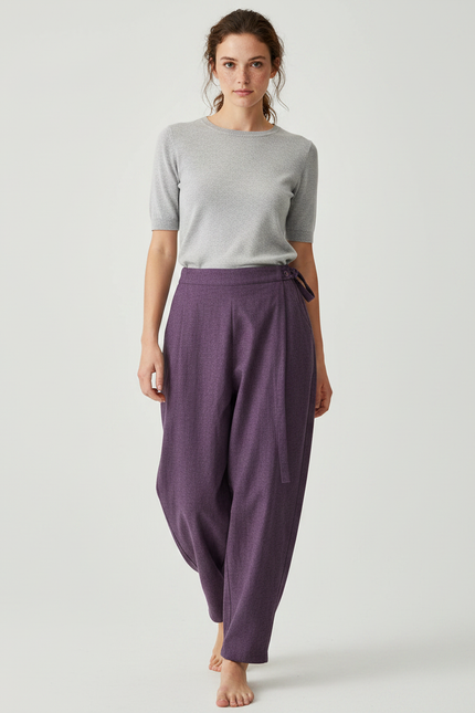 Pantalon Japonais Violet Ample Fluide Hiver - Laine