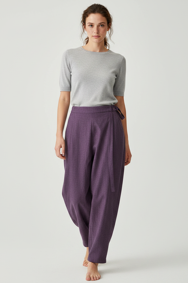 Pantalon Japonais Violet Ample Fluide Hiver - Laine