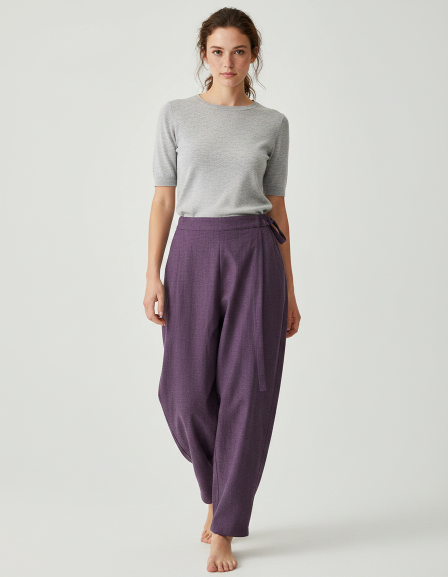 Pantalon Japonais Violet Ample Fluide Hiver - Laine