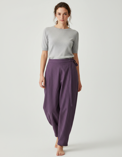 Pantalon Japonais Violet Ample Fluide Hiver - Laine
