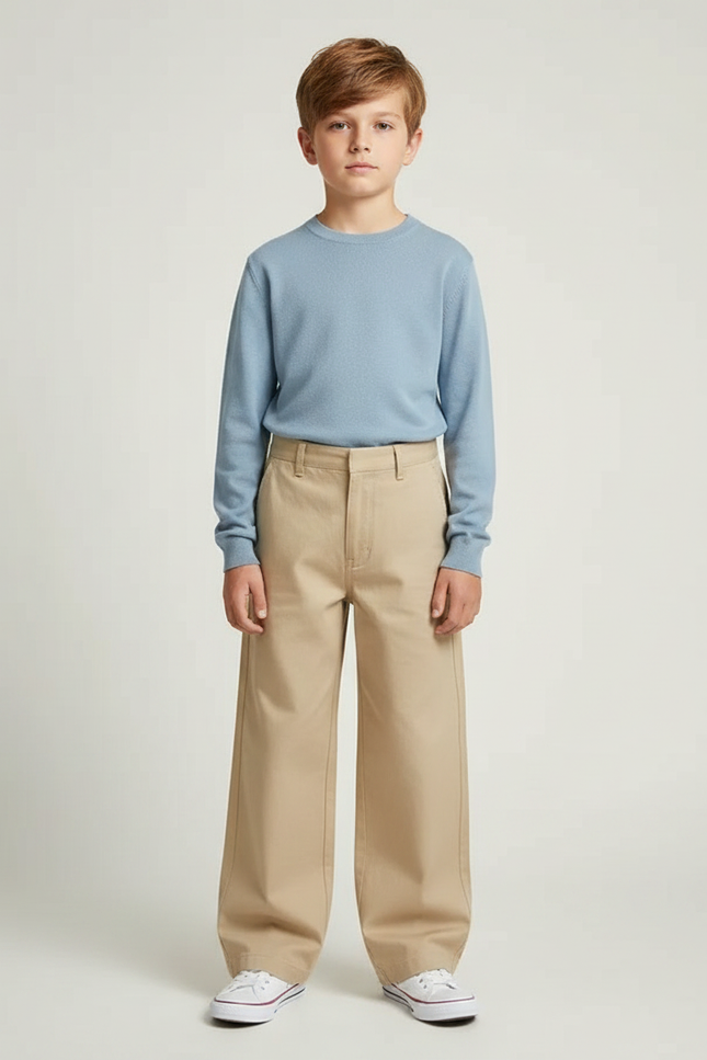 Pantalon Japonais Beige Ample Enfant Décontracté - Gabardine