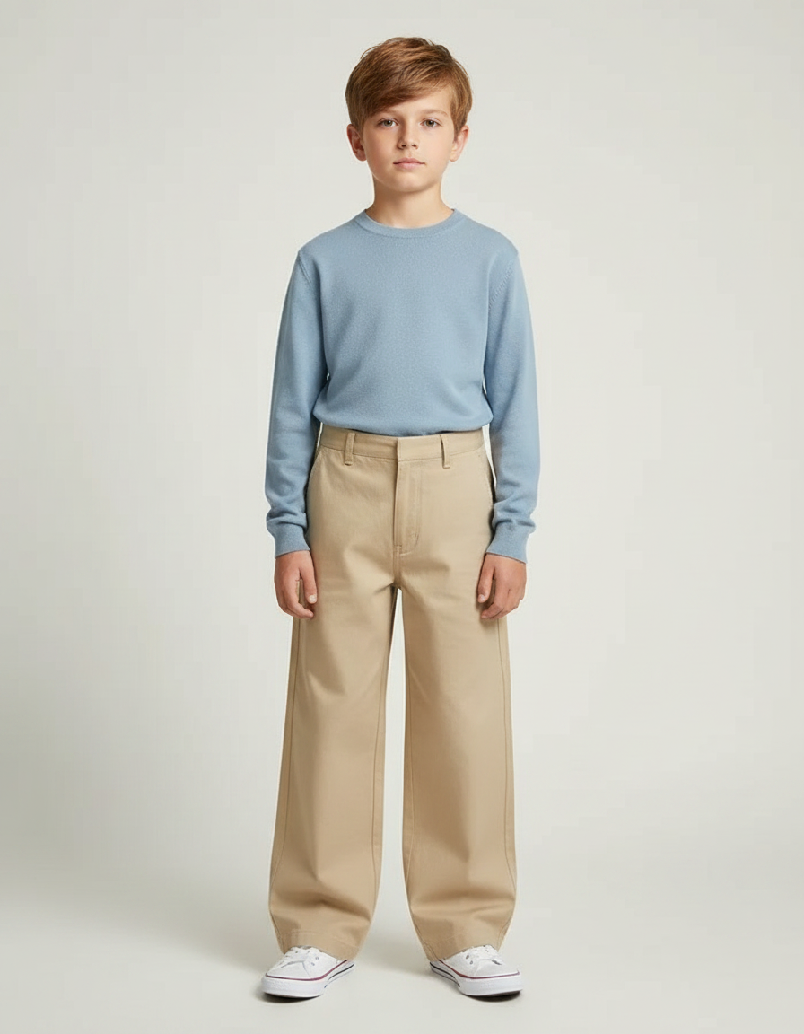 Pantalon Japonais Beige Ample Enfant Décontracté - Gabardine