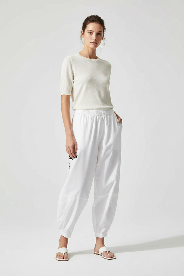 Pantalon Japonais Blanc Fluide Ample Décontracté Coton