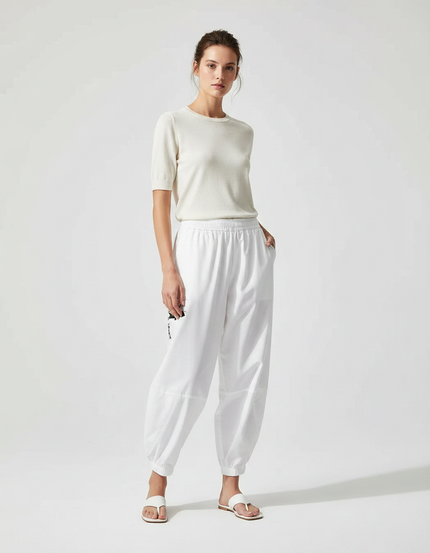 Pantalon Japonais Blanc Fluide Ample Décontracté Coton
