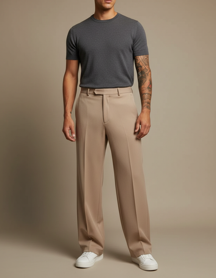 Pantalon Japonais Beige Ample Plissé Cordon Homme - Gabardine