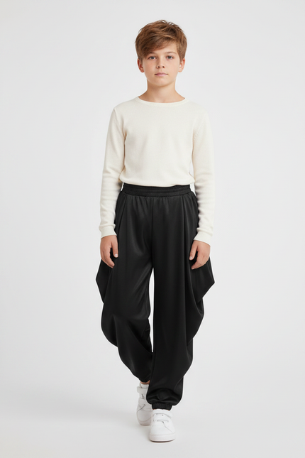 Pantalon Japonais Noir Satiné Ample Garçon Danse