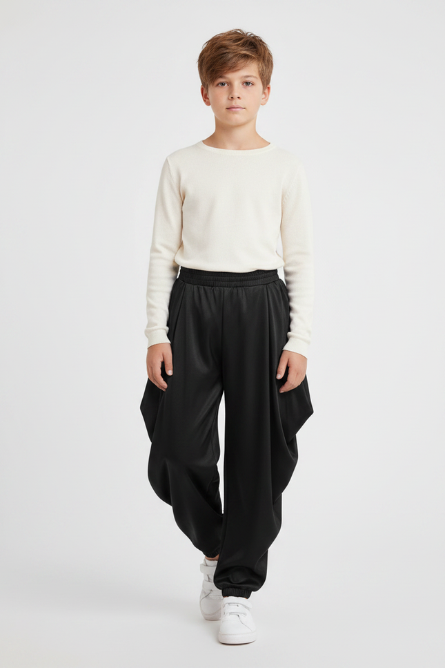 Pantalon Japonais Noir Satiné Ample Garçon Danse