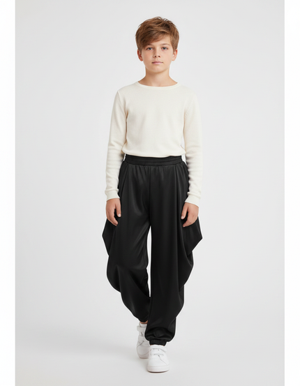 Pantalon Japonais Noir Satiné Ample Garçon Danse