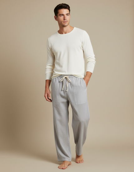 Pantalon Japonais Gris Ample Coton Lin Décontracté